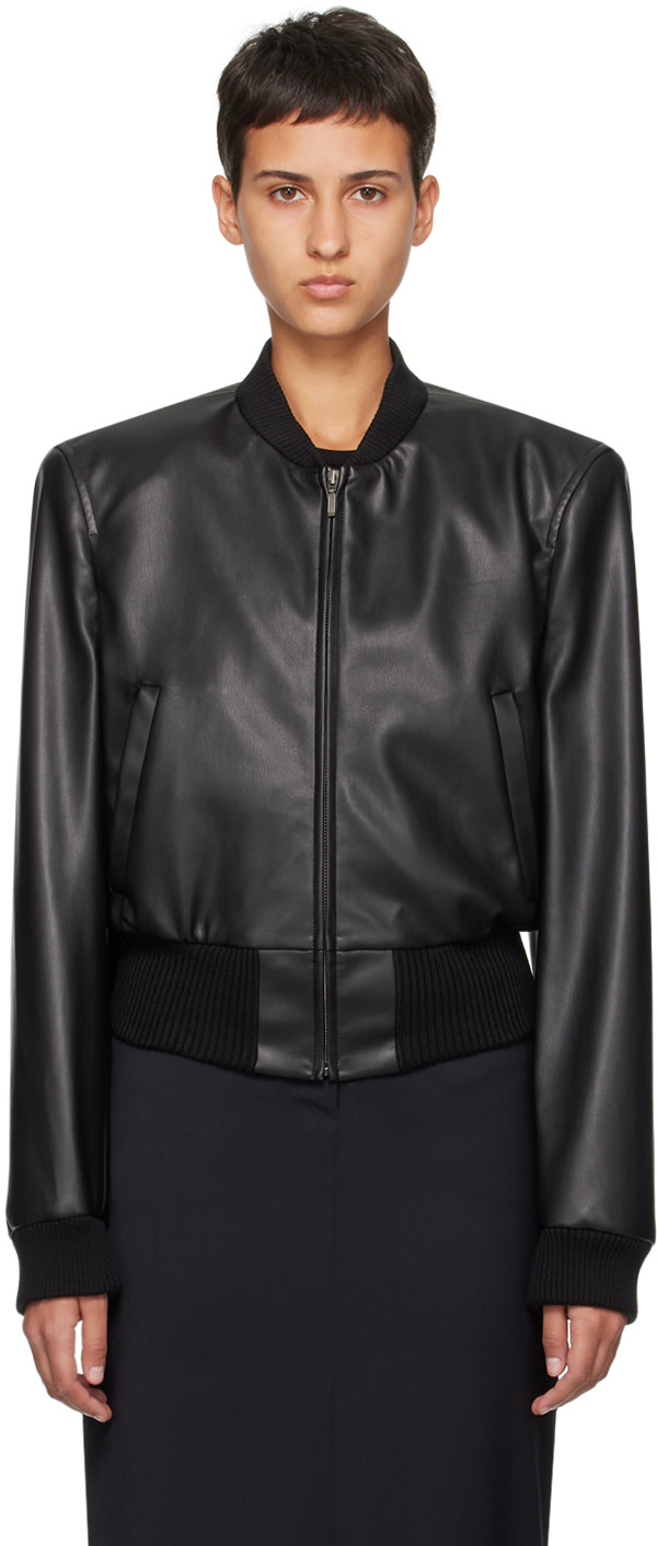 Olēnich: Black Zip Faux-Leather Bomber Jacket | SSENSE Canada