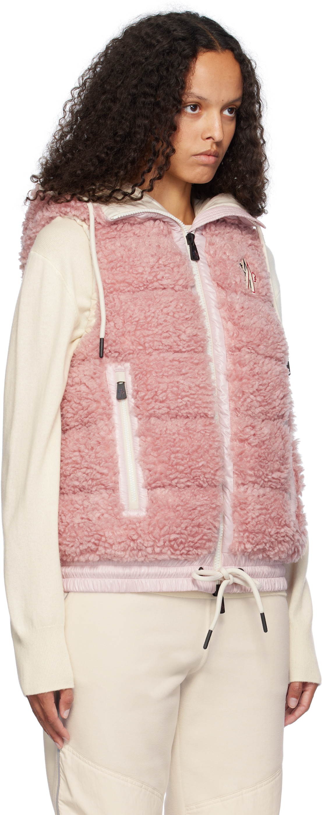 Moncler Grenoble: Pink Padded Teddy Zip-Up Down Vest | SSENSE