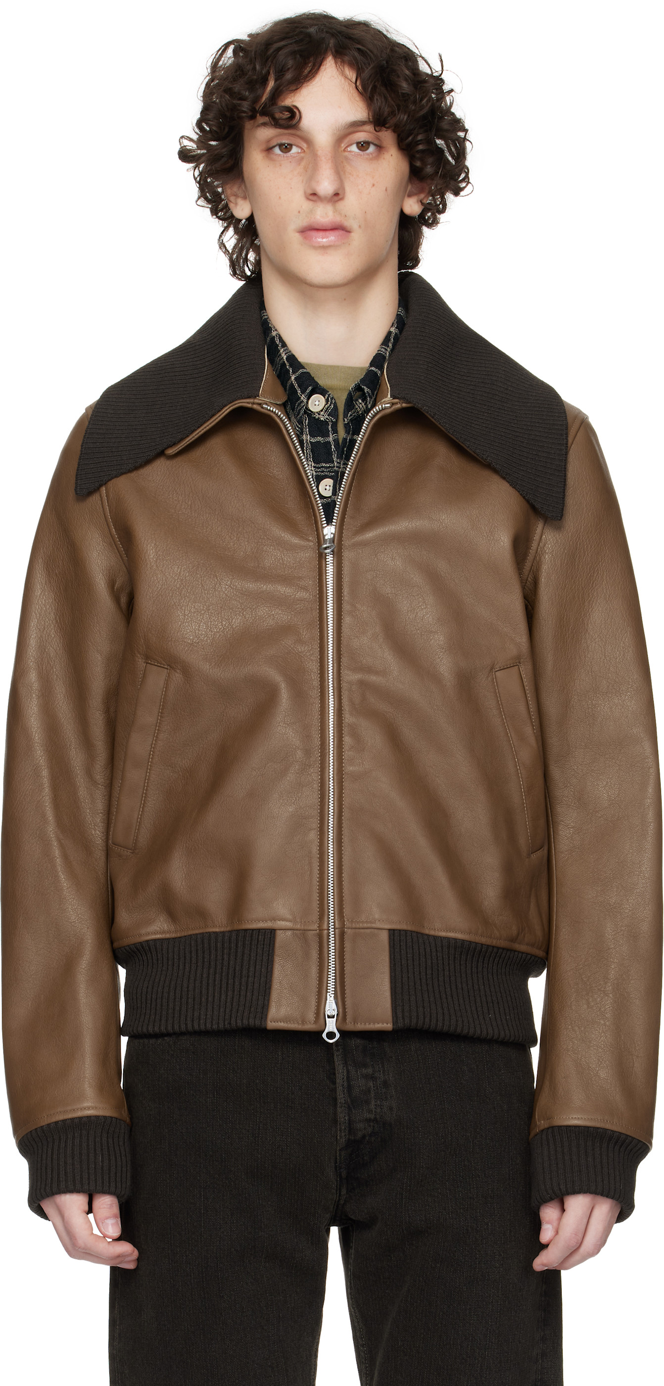 Our Legacy Brown Pharos Leather Bomber Jacket