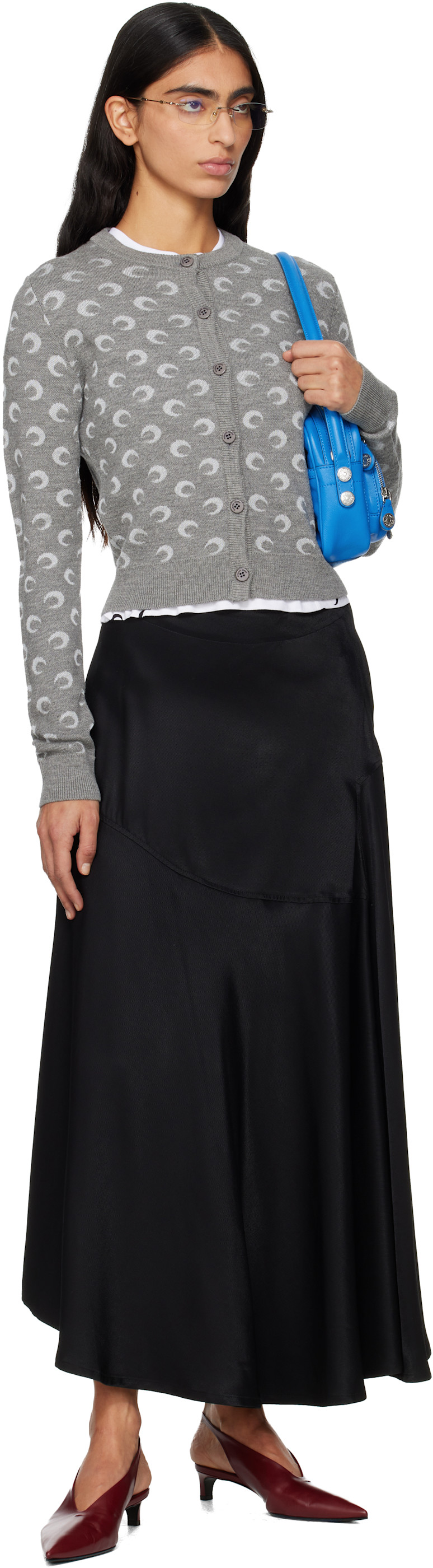 Marine Serre: Gray Moon Jacquard Knit Fitted Cardigan | SSENSE