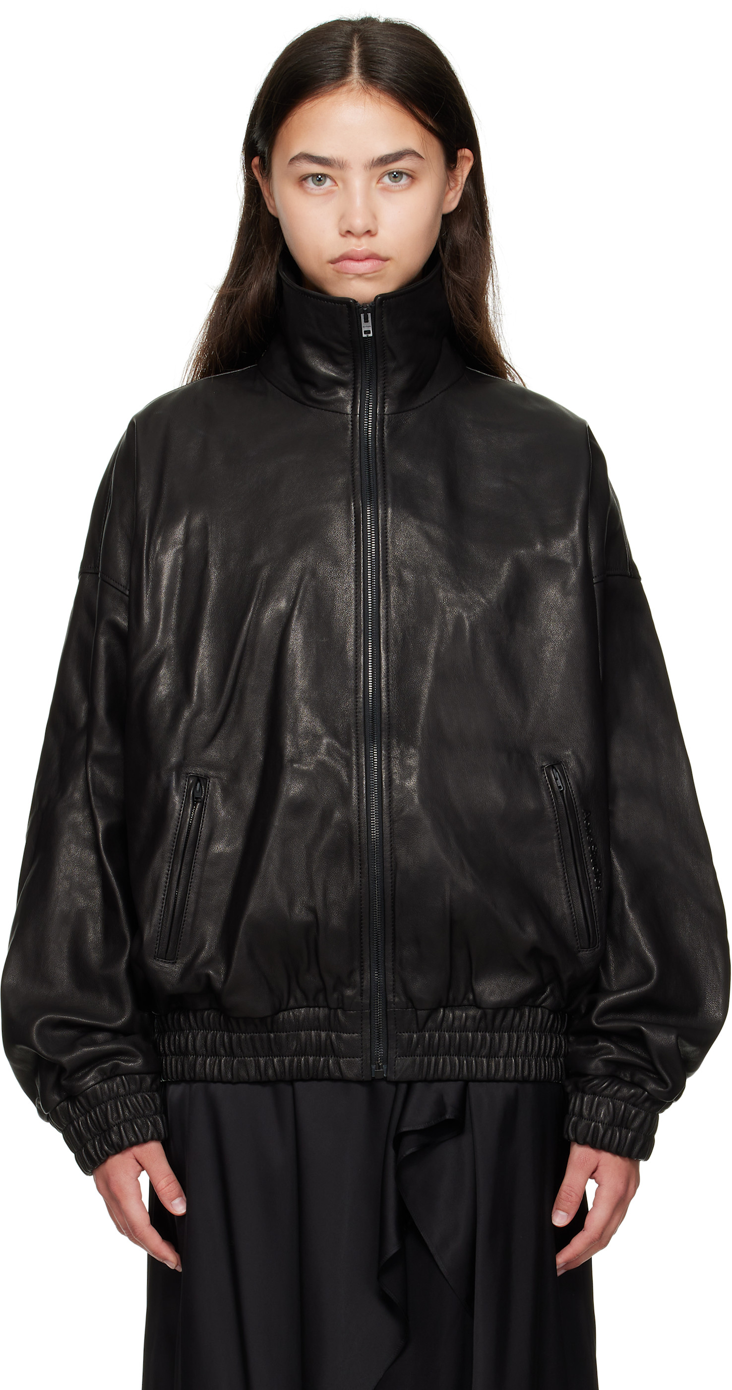 Acne Studios: Black Zip Leather Jacket | SSENSE Canada
