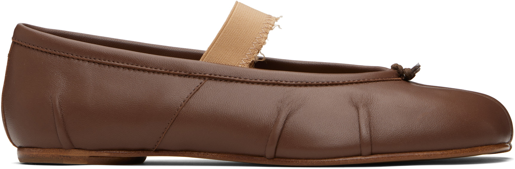 Maison Margiela: Brown Tabi Elastic Band Ballerina Flats | SSENSE
