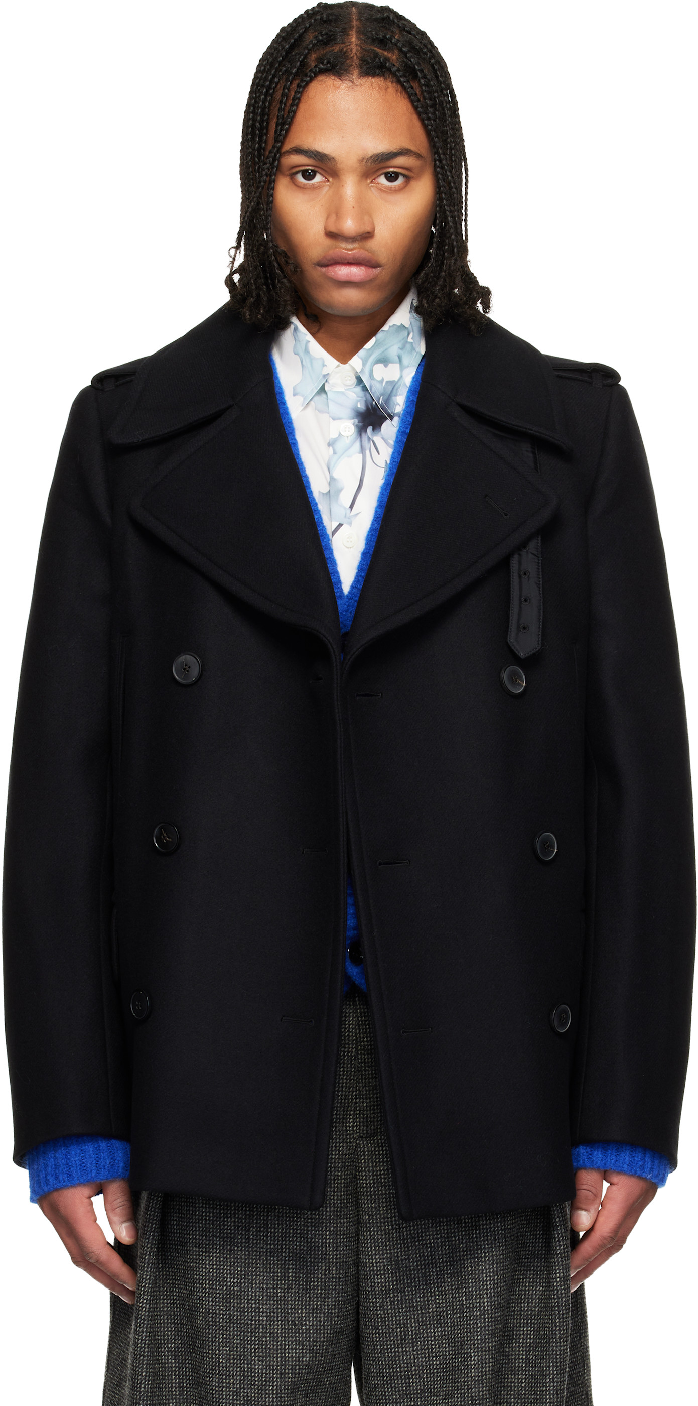 Dries Van Noten: Black Melton Peacoat | SSENSE