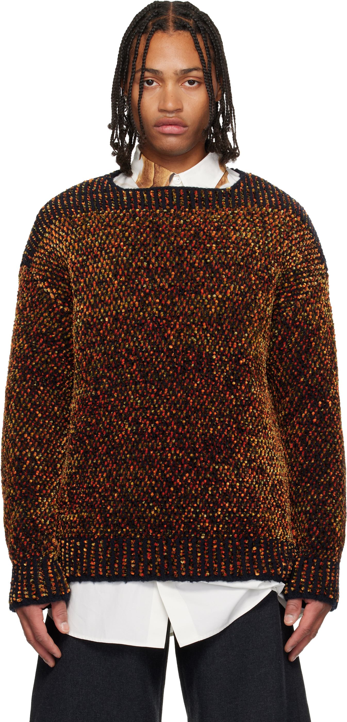 Dries Van Noten: Black & Orange Jacquard Sweater | SSENSE