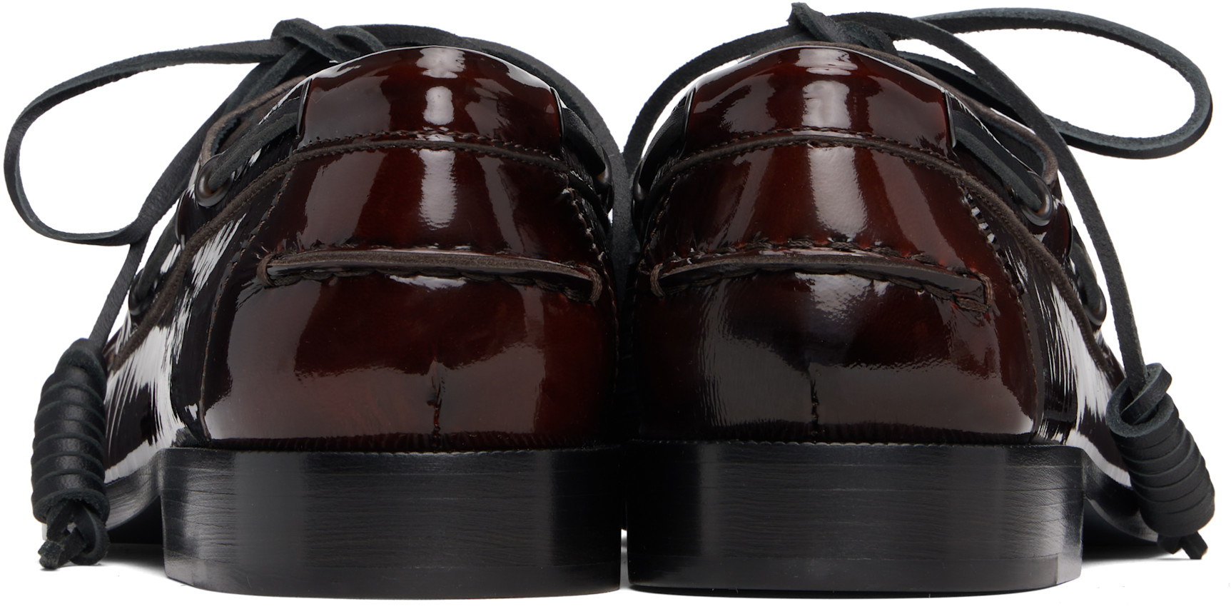 Dries Van Noten: Brown Patent Leather Boat Shoes | SSENSE