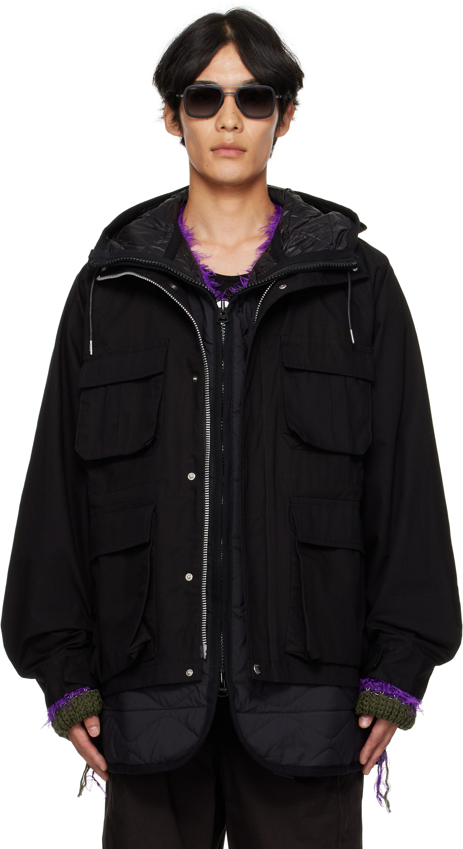 sacai: Black Rip Stop Blouson Jacket | SSENSE sacai: Black Rip Stop Blouson Jacket | SSENSE