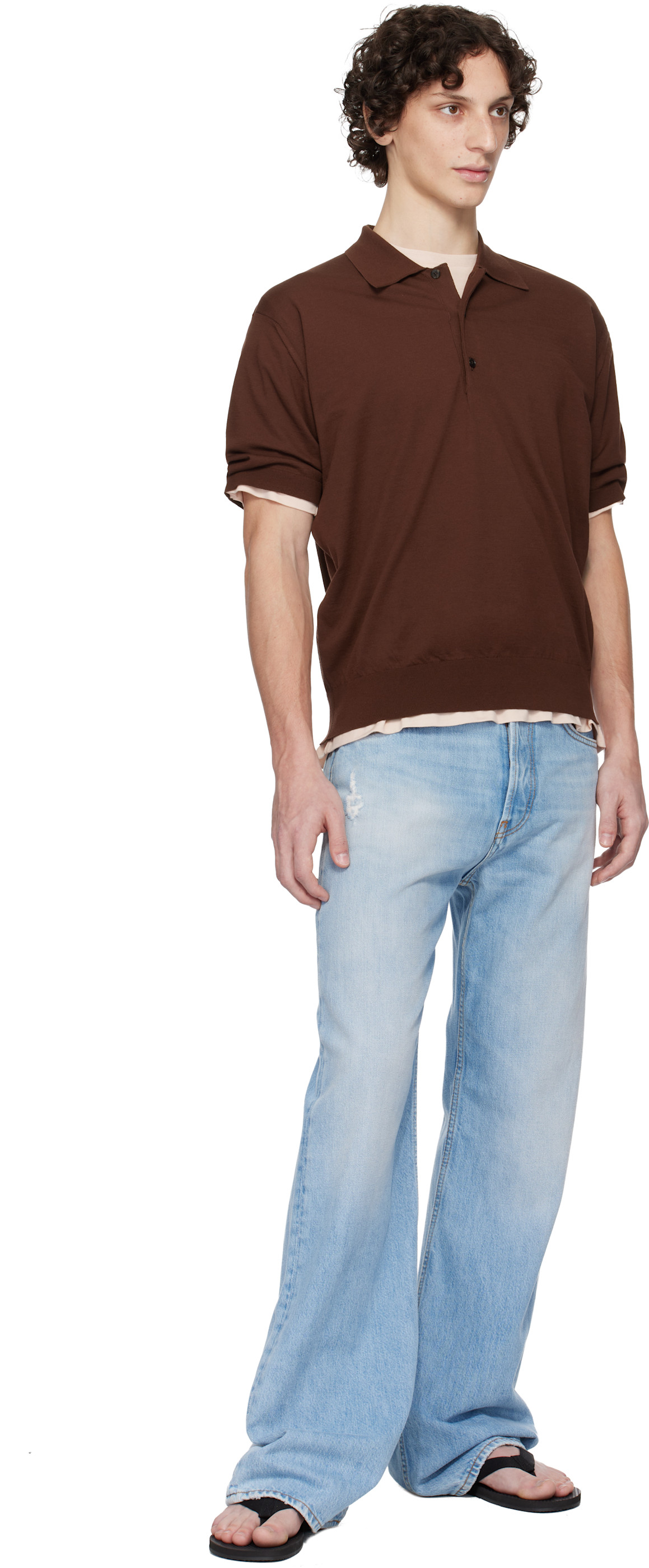 AURALEE: Brown Super High Gauge Cotton Knit Polo | SSENSE