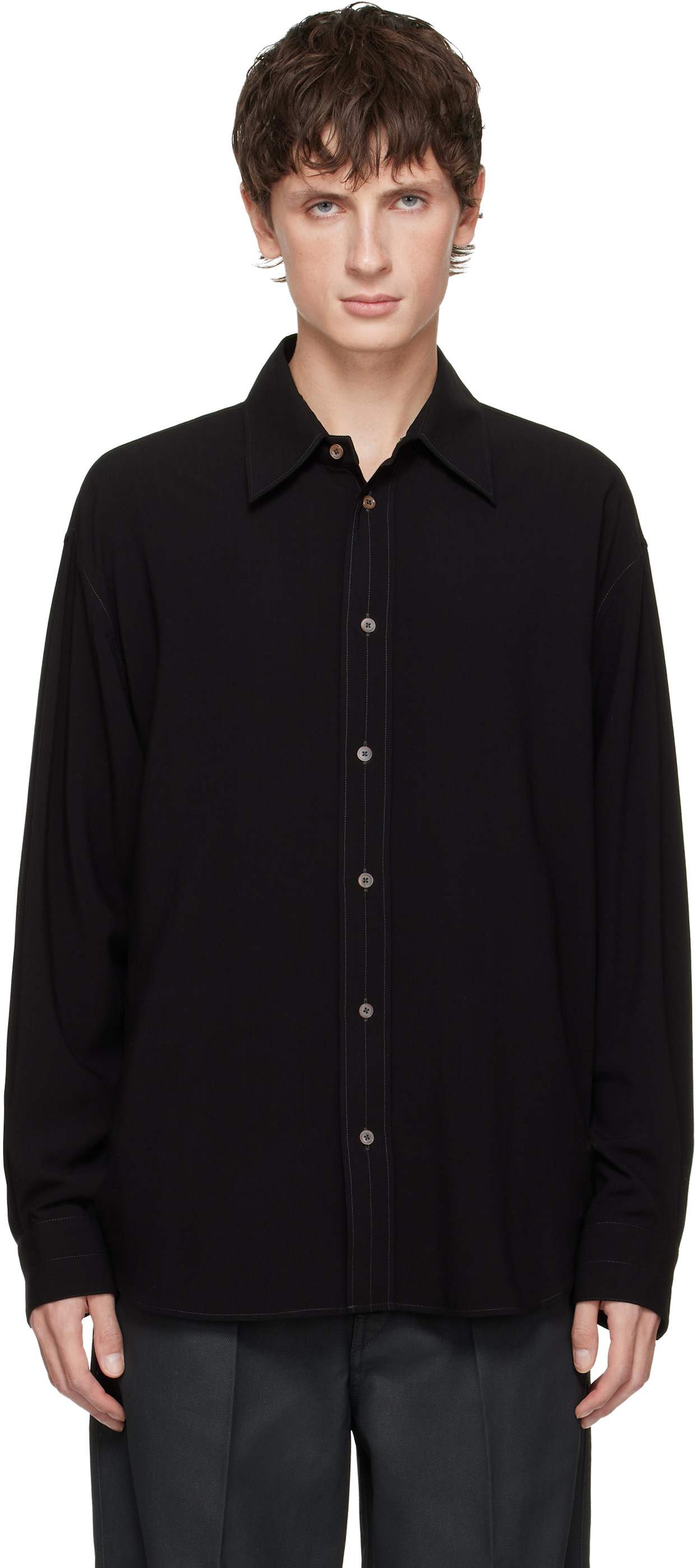 LEMAIRE: Black Relaxed Shirt | SSENSE