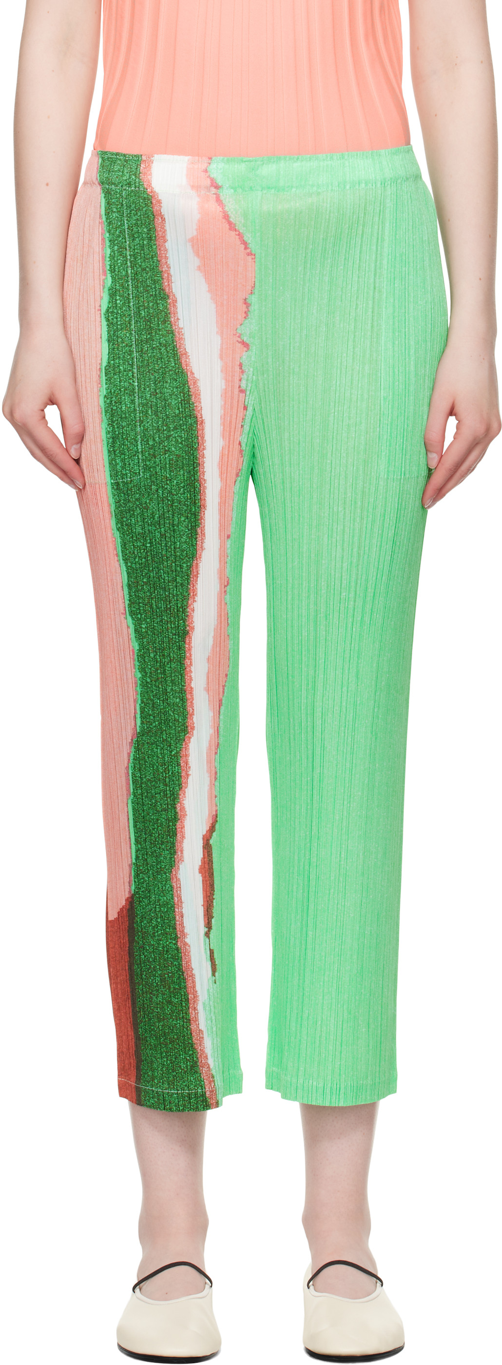 PLEATS PLEASE ISSEY MIYAKE: Green Grainy Colors Trousers | SSENSE