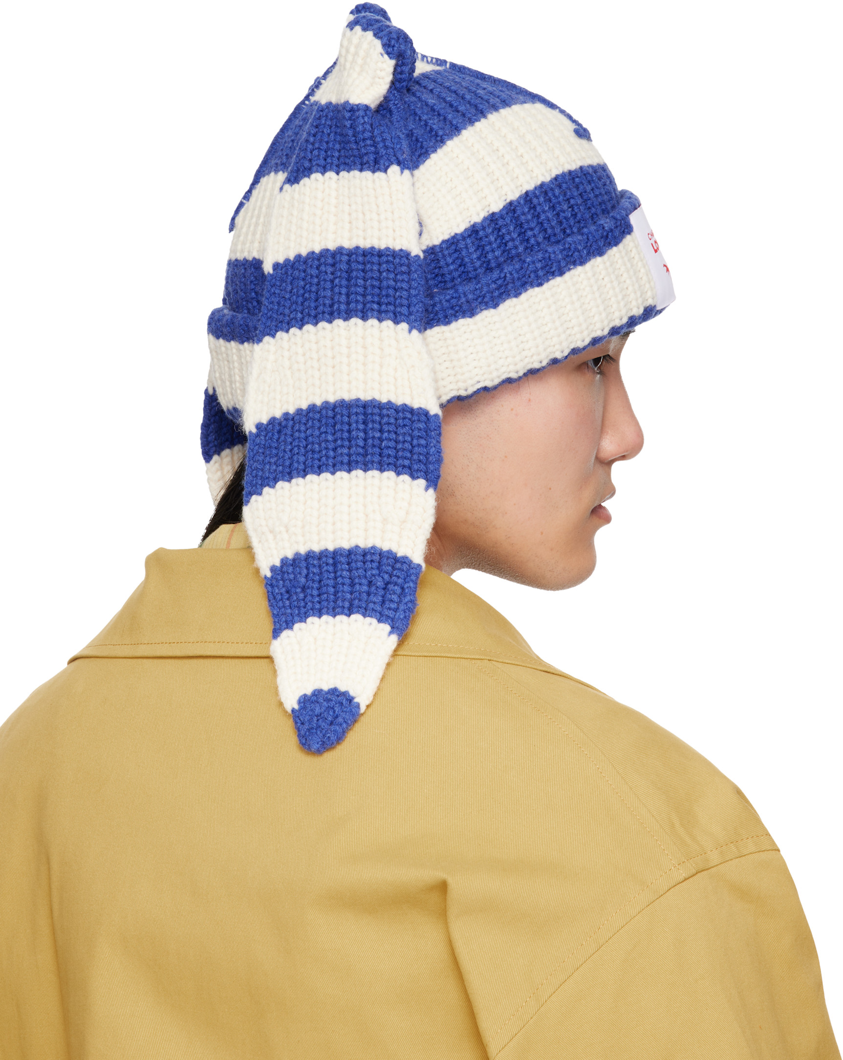 Charles Jeffrey LOVERBOY: Blue & White Chunky Rabbit Beanie