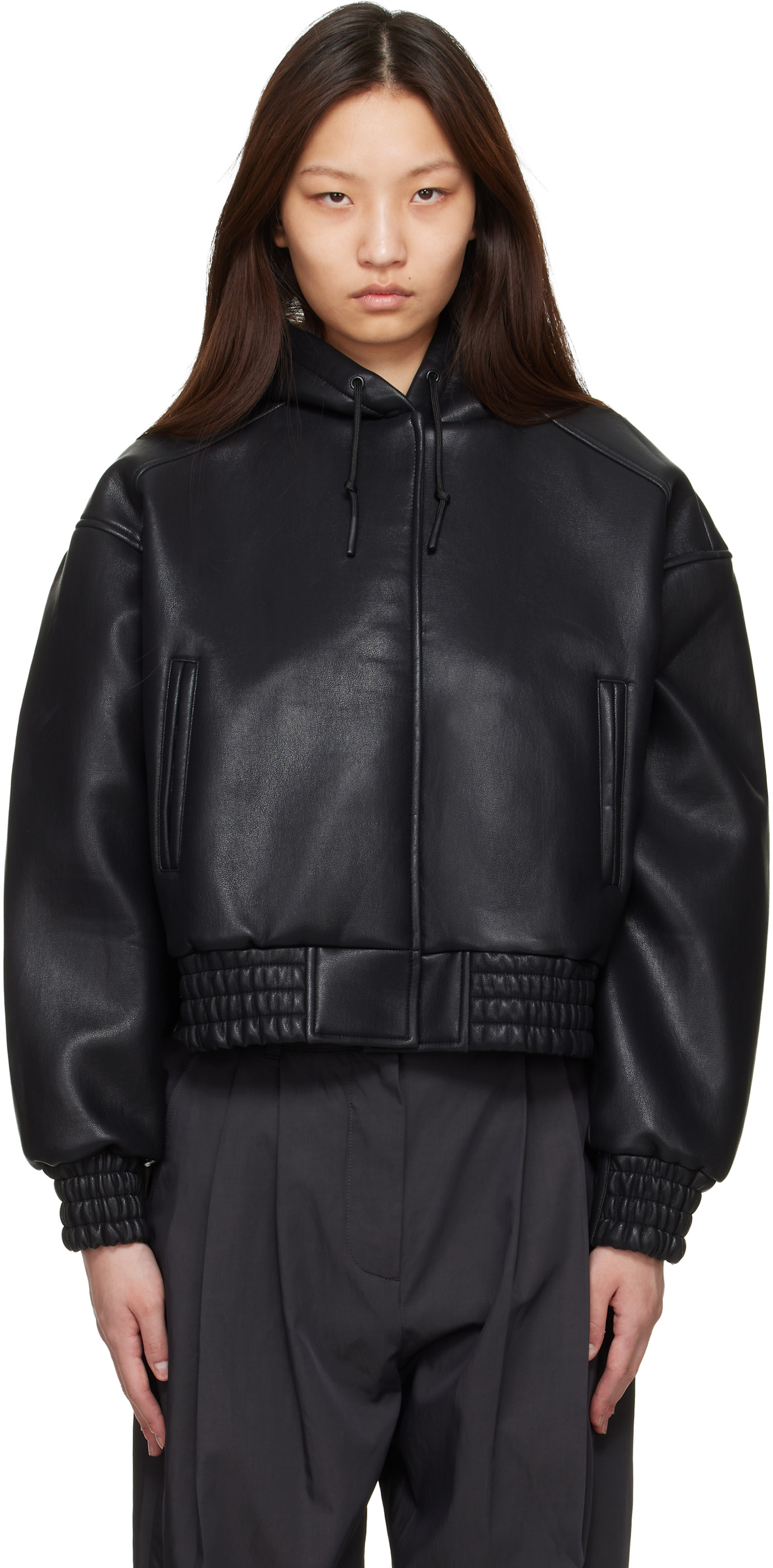 The Frankie Shop: Black Jackson Bonded Faux-Leather Bomber Jacket