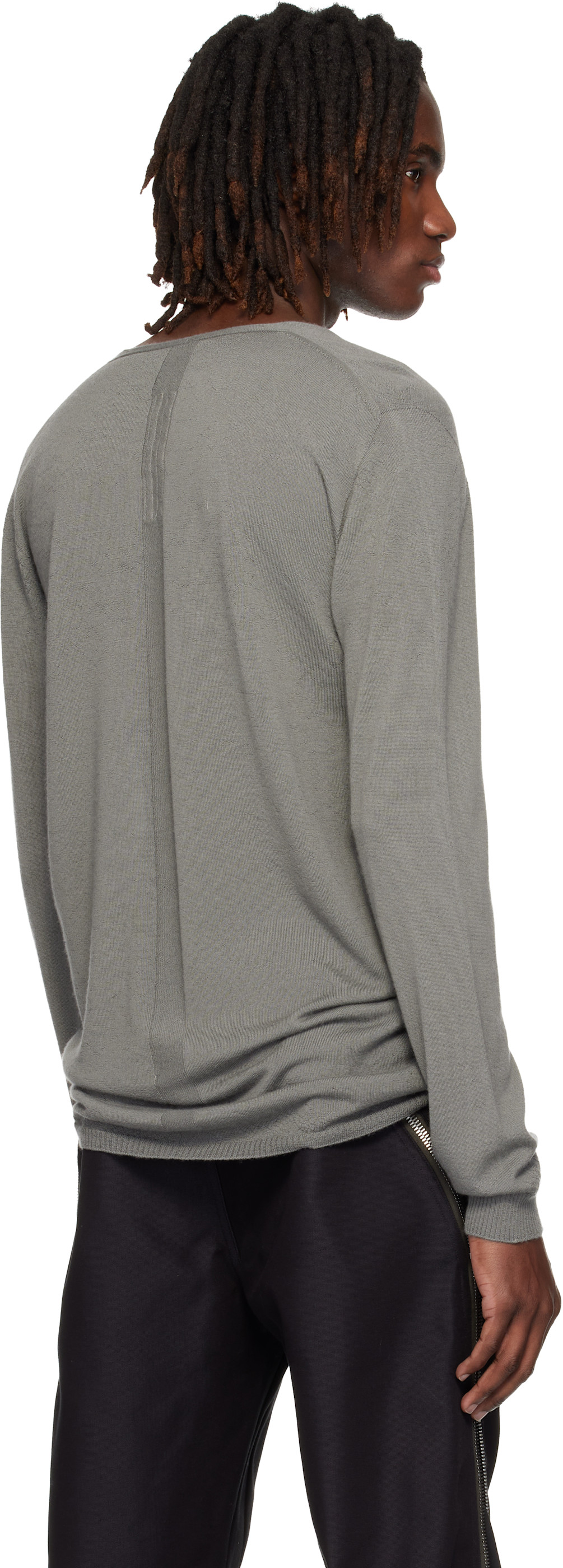 Rick Owens: Gray Temple Oversize Extreme V Neck Sweater | SSENSE