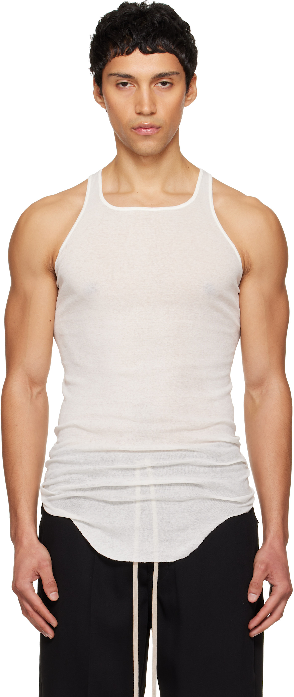 トップス Rick owens rib tank Rick Owens: White Temple Basic Rib Tank Top | SSENSE