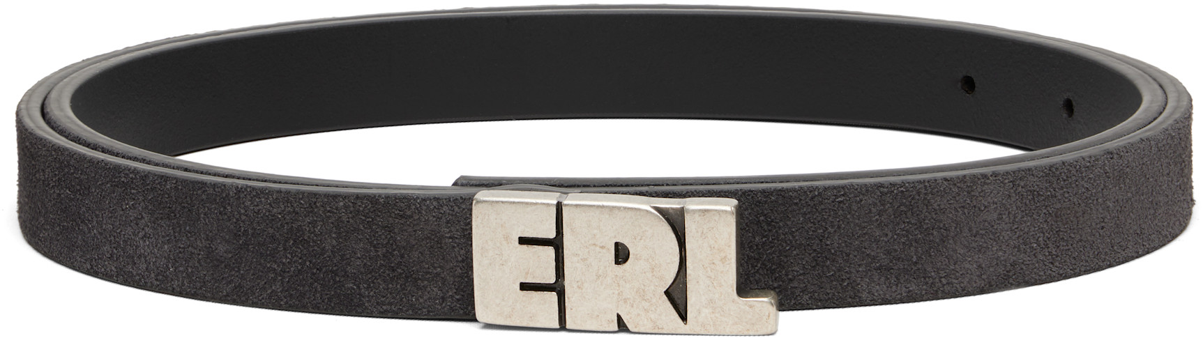 ERL ブラック ベルト 大文字バックル ERL: グレー 'ERL' レザーベルト | SSENSE 日本
