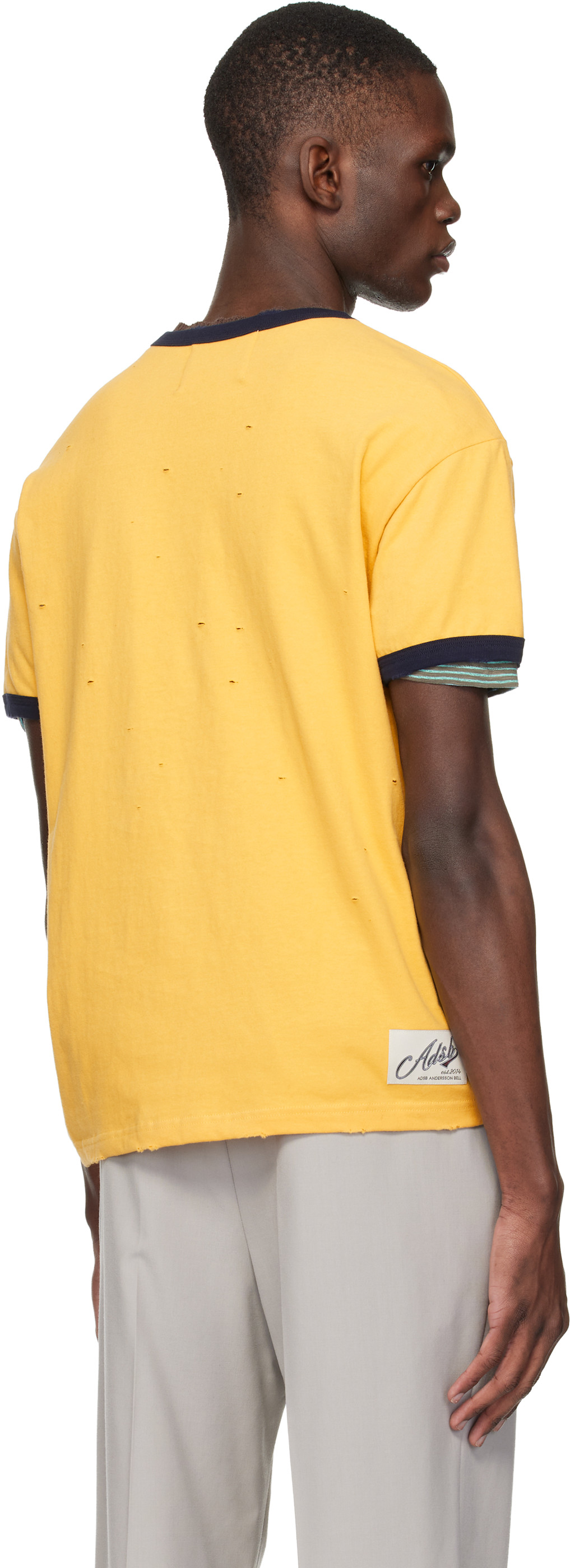 Andersson Bell: Yellow Essential 'ADSB' Logo Patch Ringer T-shirt