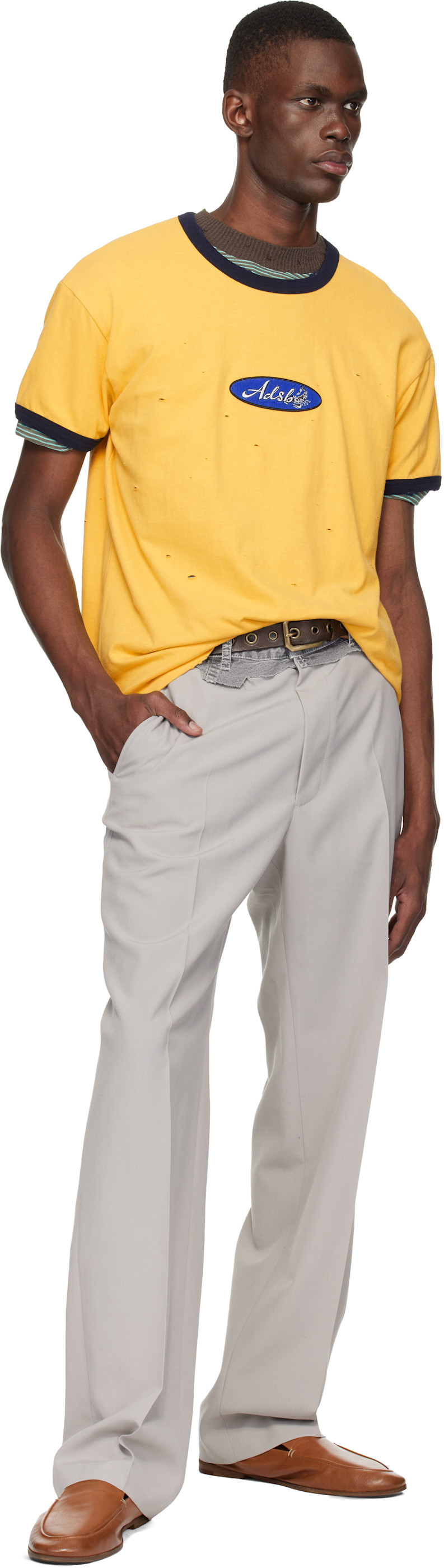 Andersson Bell: Yellow Essential 'ADSB' Logo Patch Ringer T-shirt
