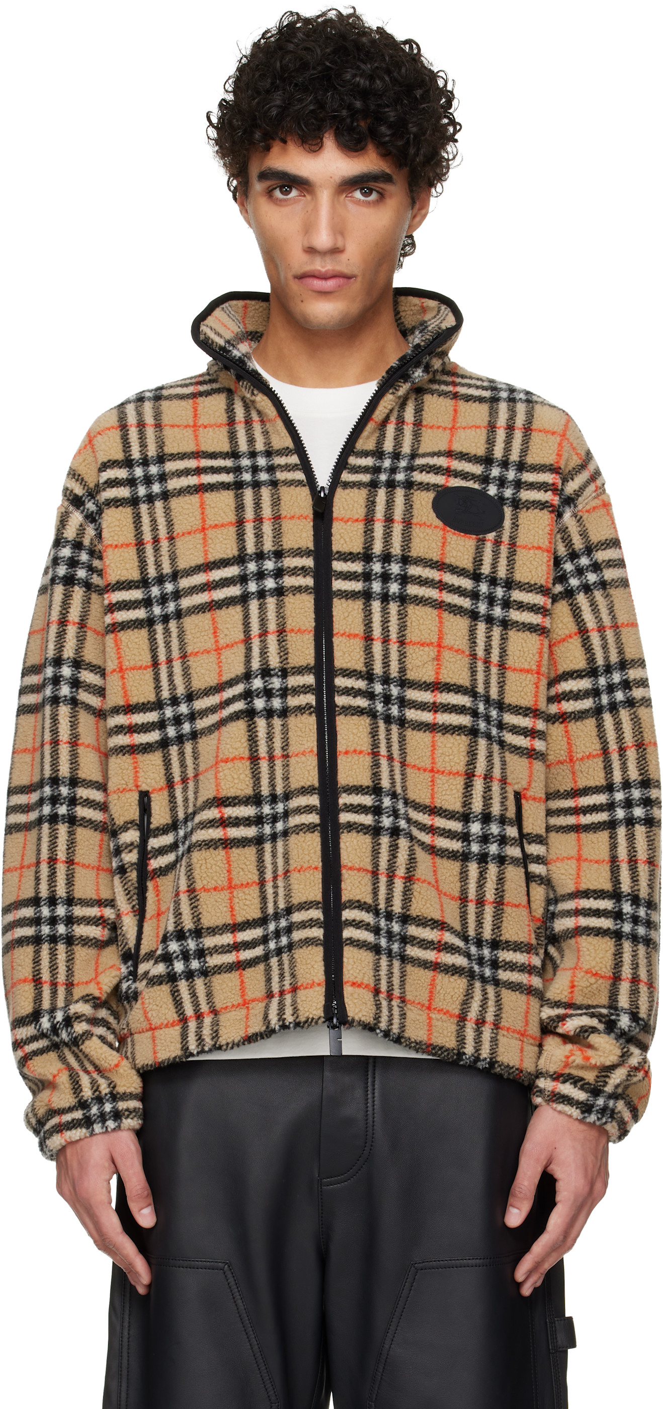BURBERRY アウター Burberry: Beige Fairfax Check Sweater | SSENSE