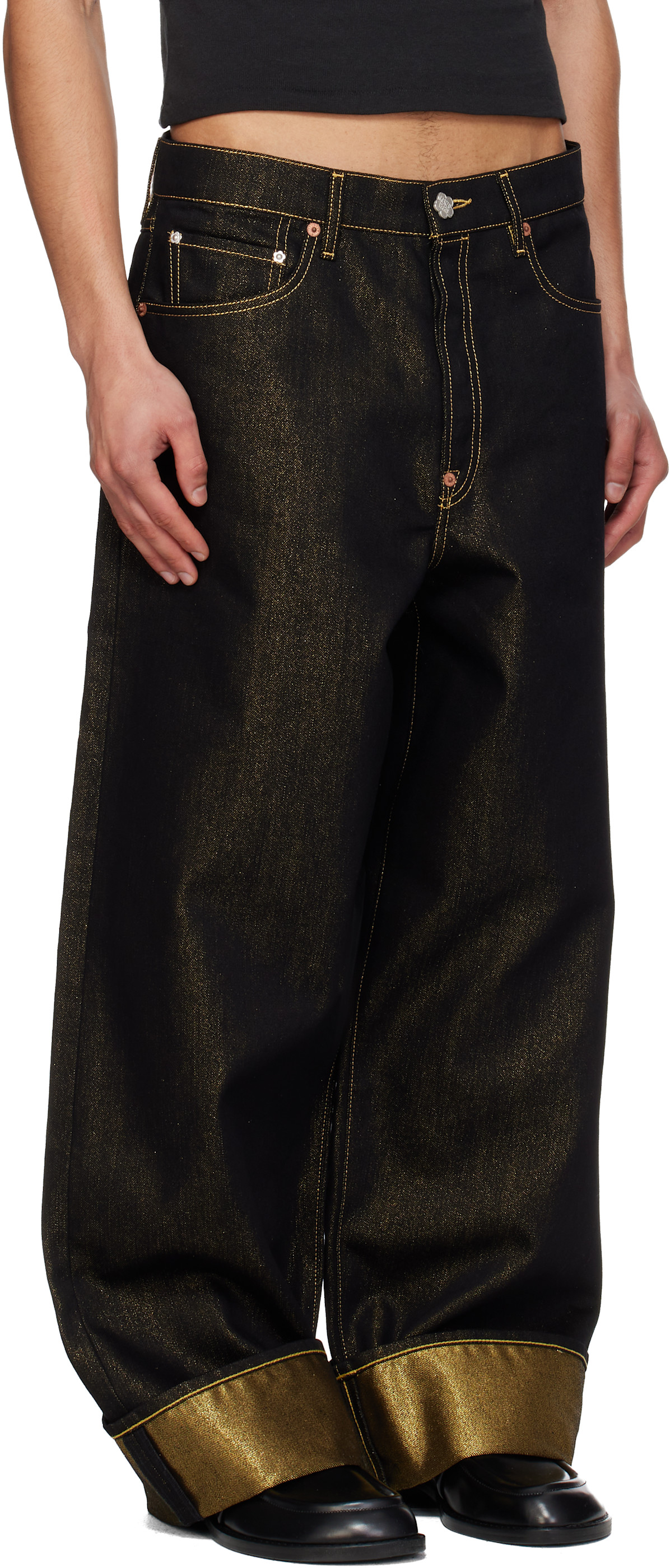 パンツ KENZO HOMME baggy pants Kenzo: Black Turn Up Wide Fit Jeans | SSENSE