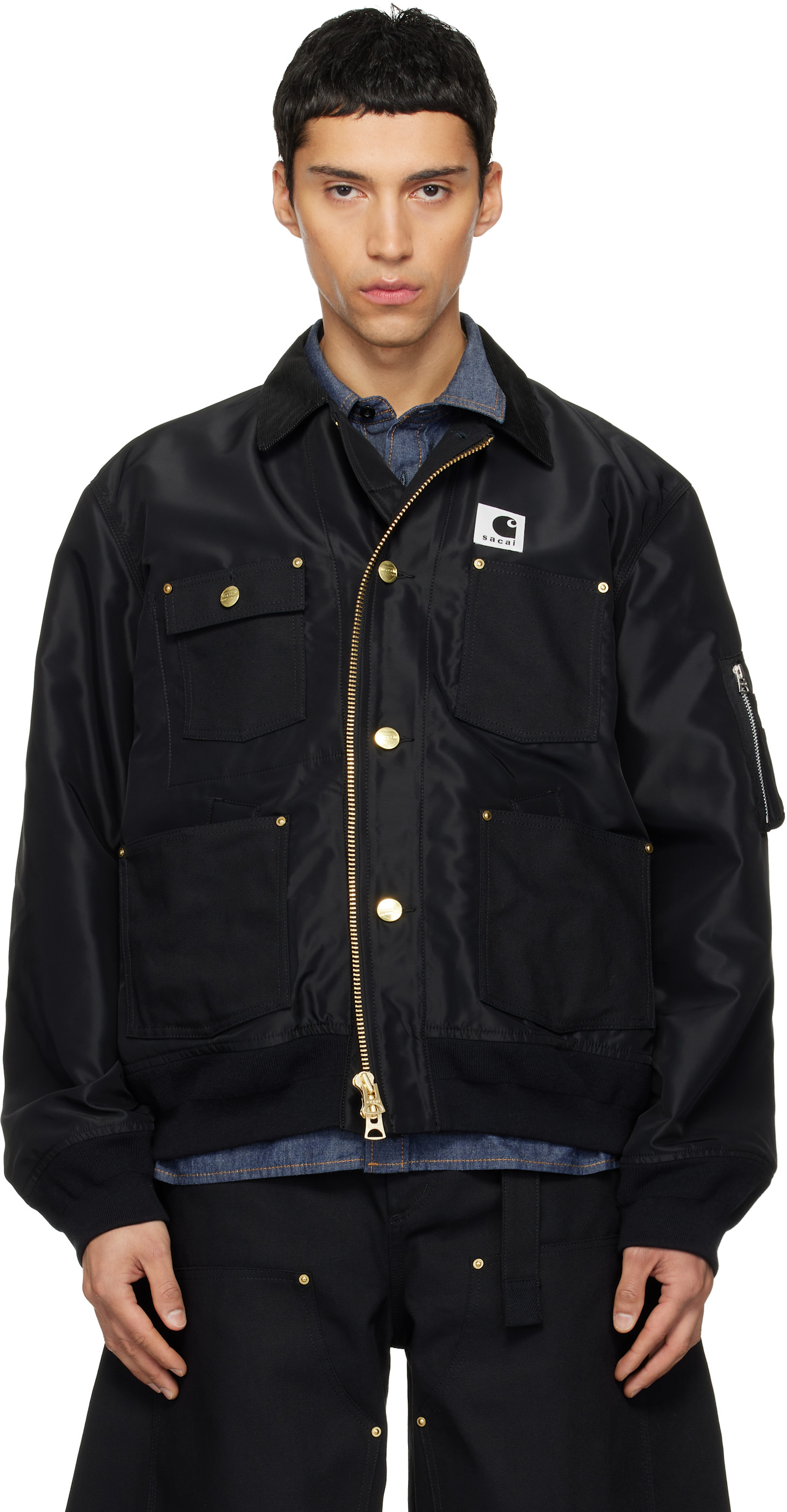 sacai: Black Carhartt WIP Edition Nylon Twill & Duck Jacket | SSENSE