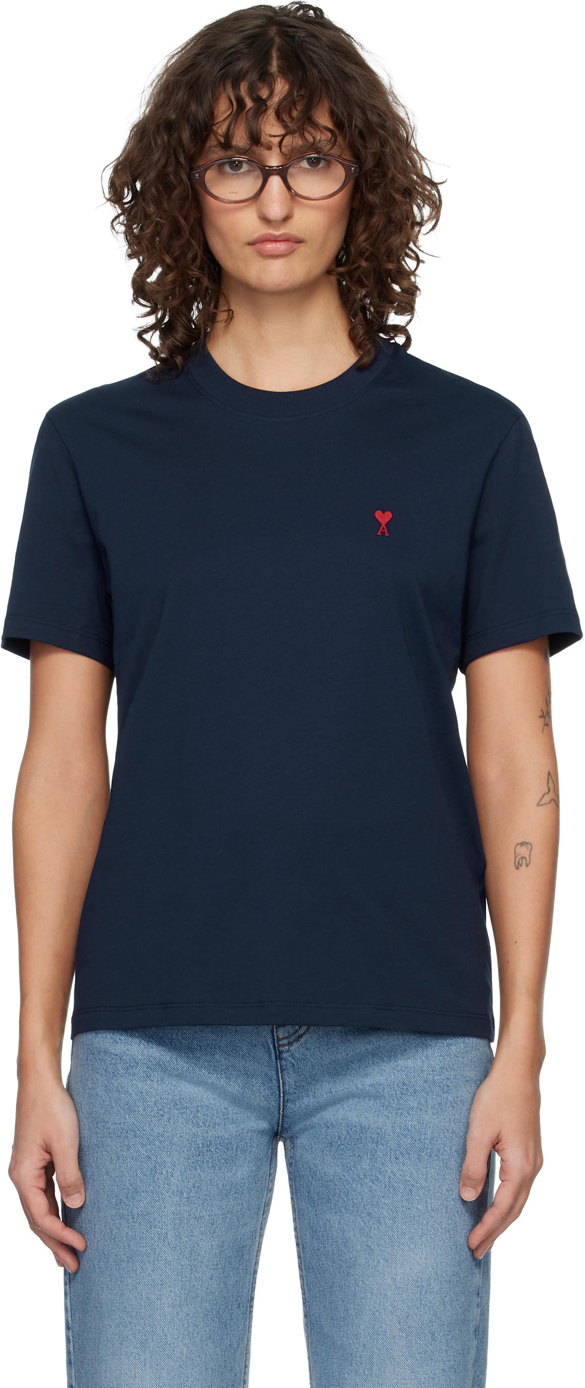 AMI Paris: Navy Ami de Coeur T-shirt | SSENSE Italy