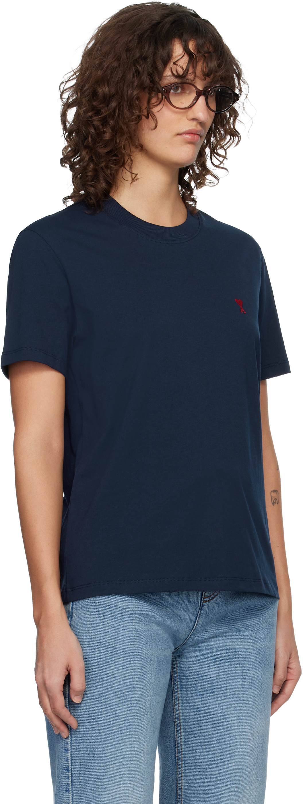 AMI Paris: Navy Ami de Coeur T-shirt | SSENSE Italy