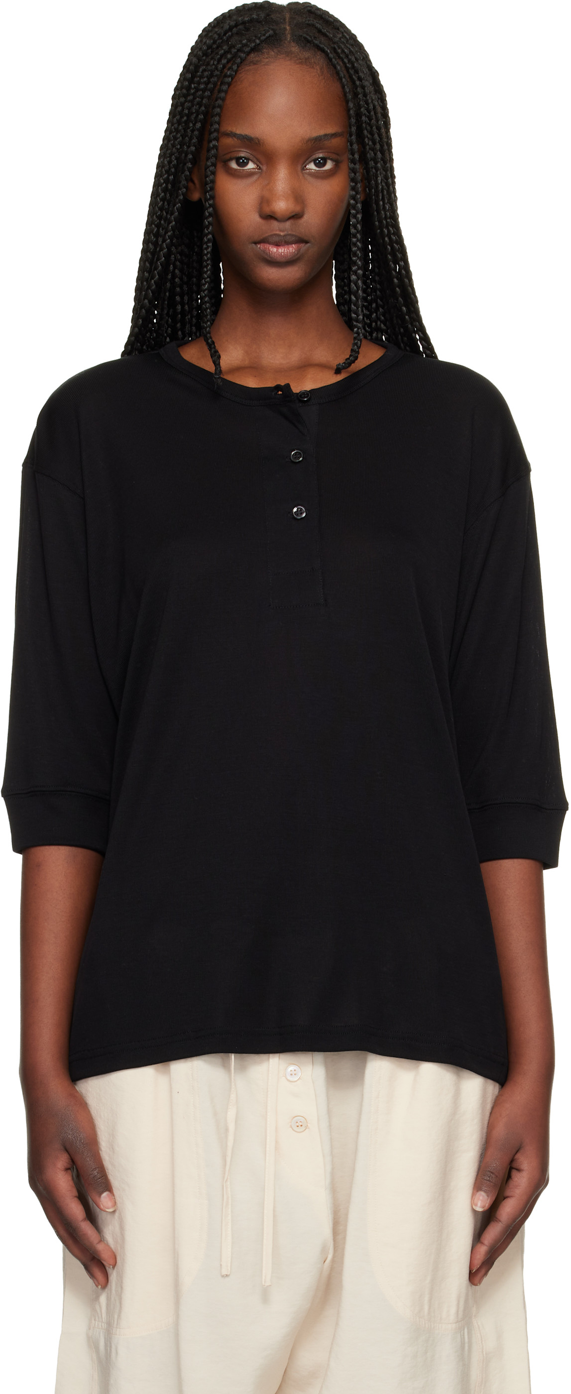 Studio Nicholson: Black Lorem Jersey Henley | SSENSE