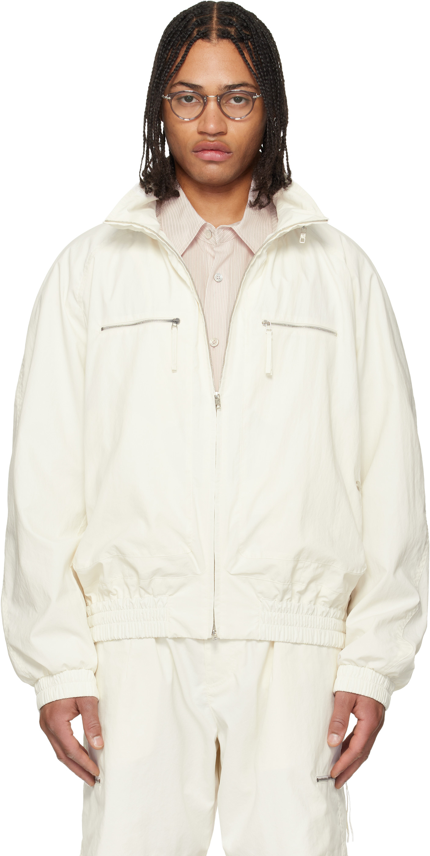 WOOYOUNGMI: Off-White Zip Detail Windbreaker Jacket | SSENSE