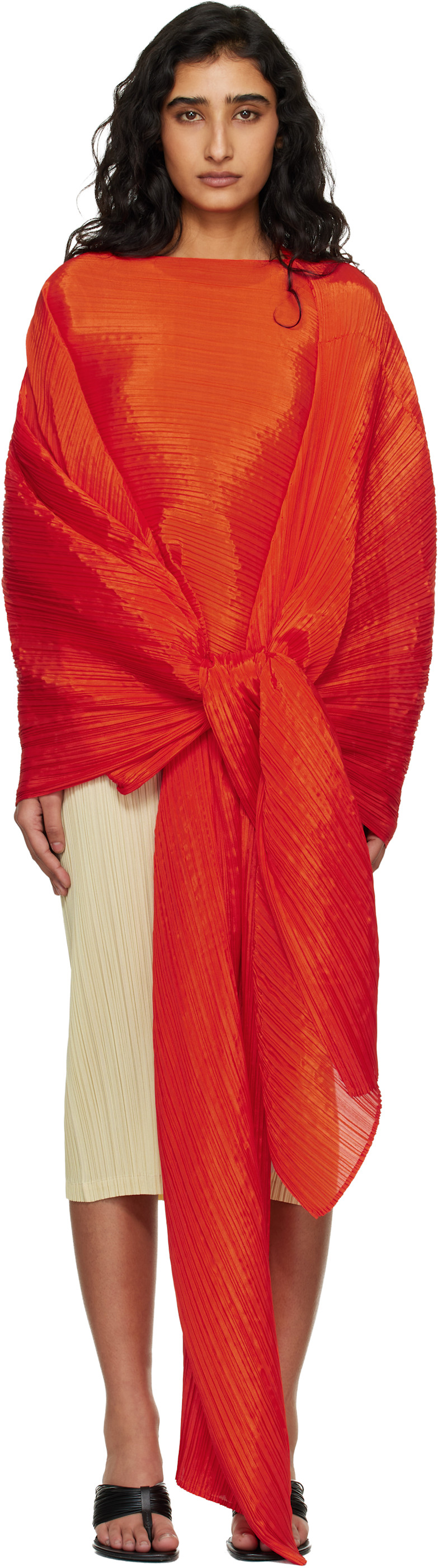 PLEATS PLEASE ISSEY MIYAKE: Orange Madame-T Scarf | SSENSE