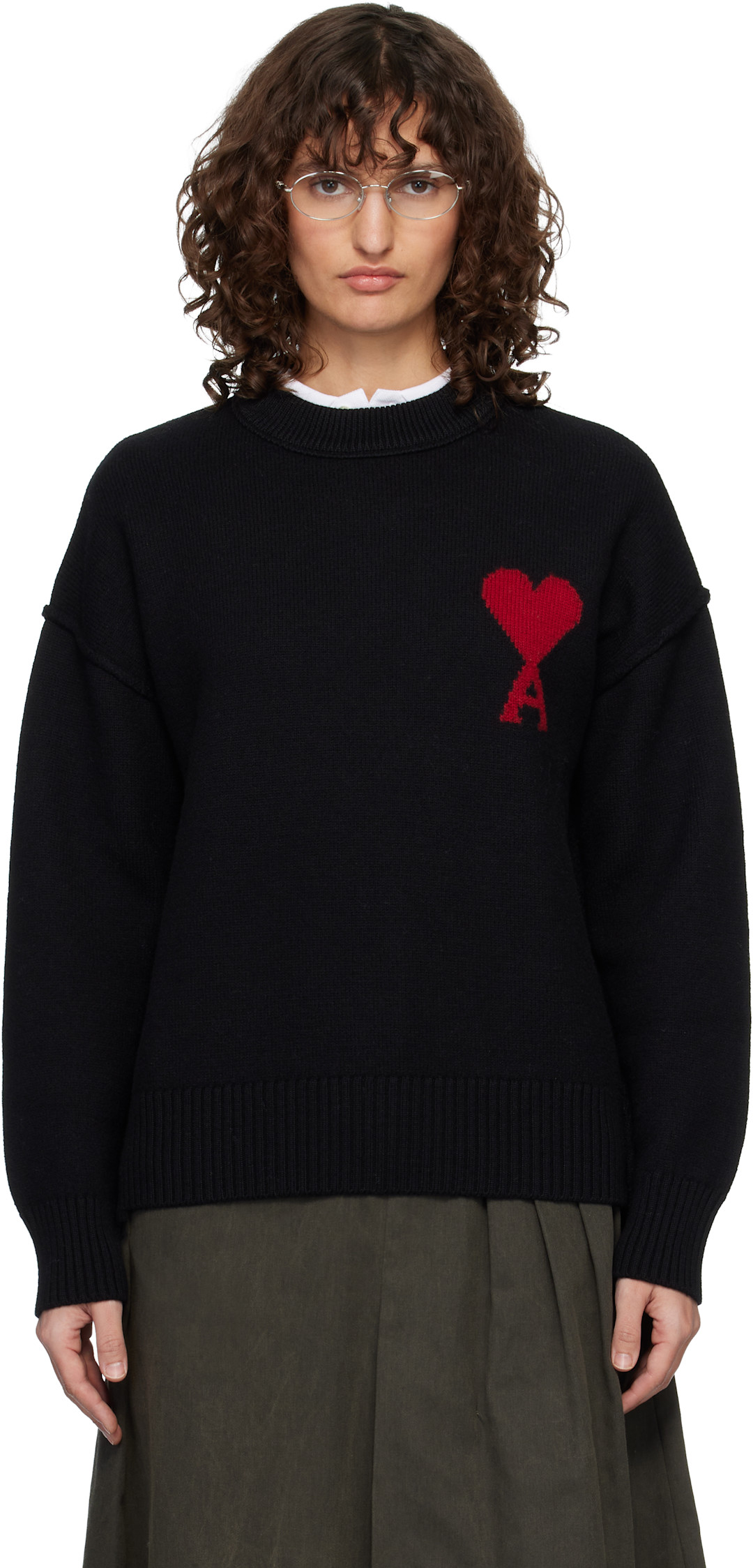 AMI ブラック Ami de Coeur ウール クルーネック セーター