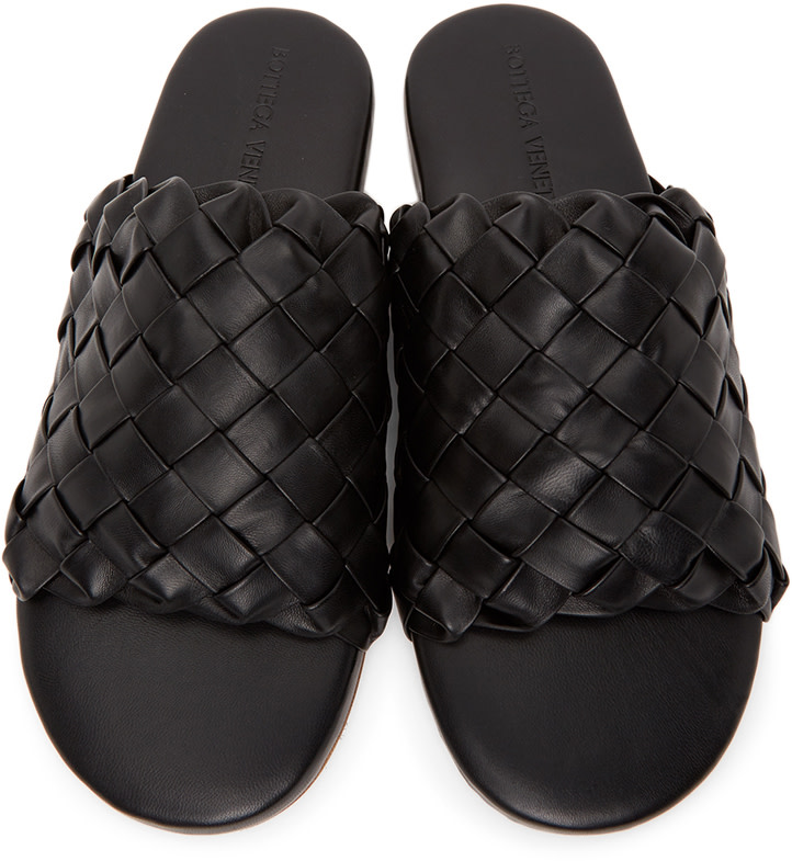 Bottega Veneta: ブラック イントレチャート スライド | SSENSE 日本