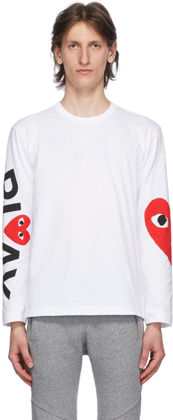 COMME des GARÇONS PLAY: White Big Heart Long Sleeve T-Shirt | SSENSE