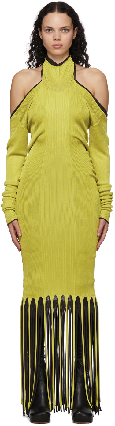 Bottega Veneta: Green & Brown Viscose Twist Fringe Dress | SSENSE Hong Kong  SAR China