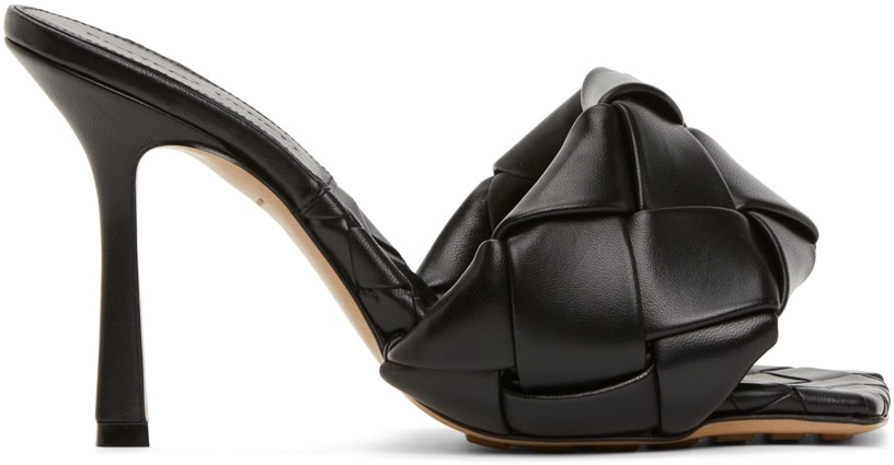 Bottega Veneta: Black Intrecciato Lido Heeled Sandals | SSENSE