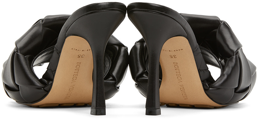 Bottega Veneta: Black Intrecciato Lido Heeled Sandals | SSENSE