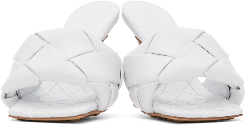 Bottega Veneta: White Intrecciato Lido Heeled Sandals | SSENSE