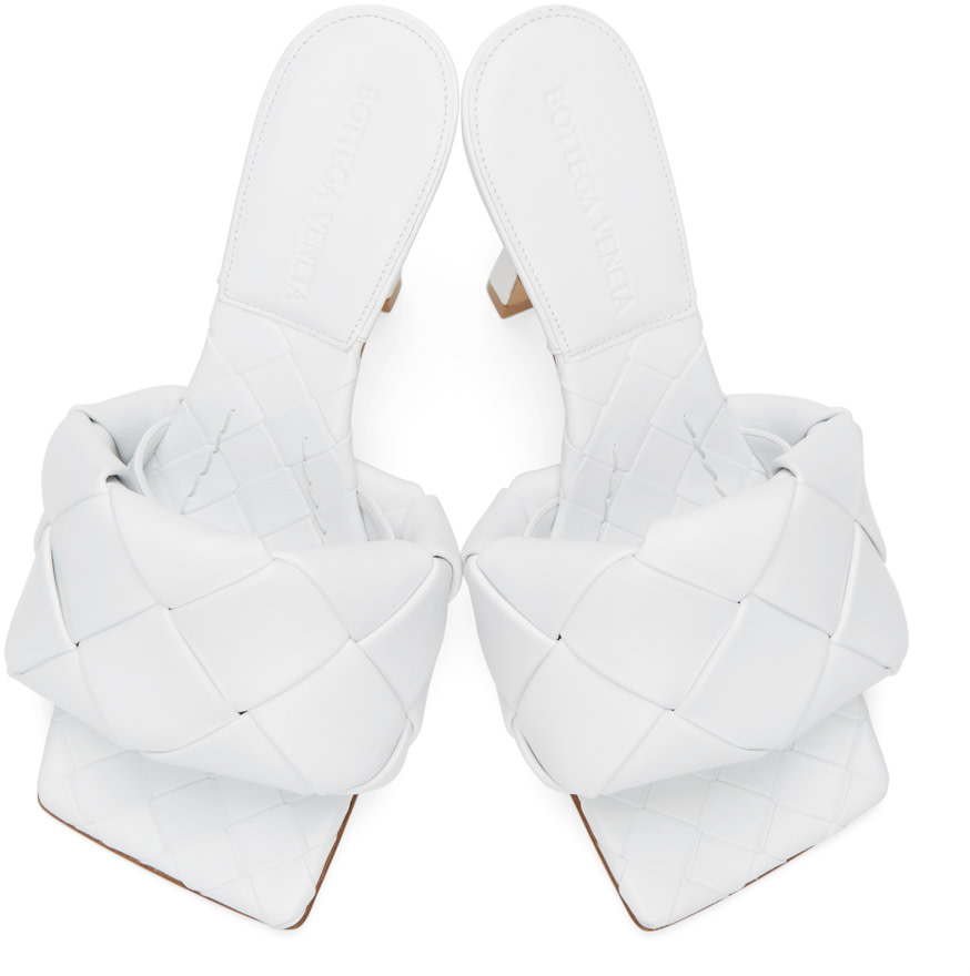 Bottega Veneta: White Intrecciato Lido Heeled Sandals | SSENSE