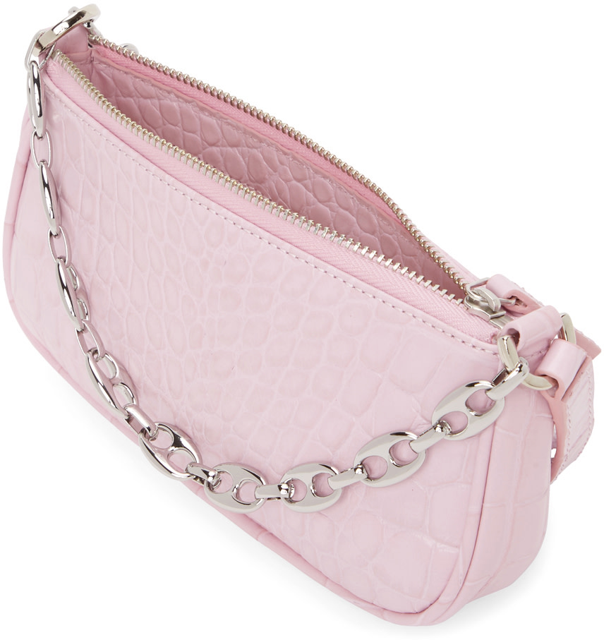 BY FAR: Pink Croc Mini Rachel Bag | SSENSE