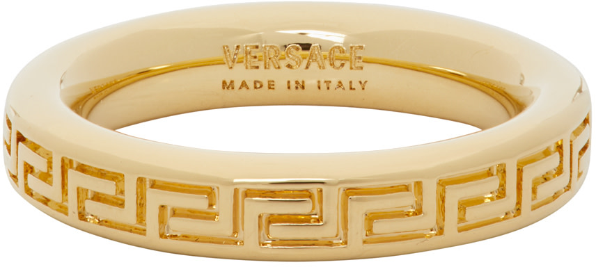 Versace - Bague dorée Thin Engraved Greek Key