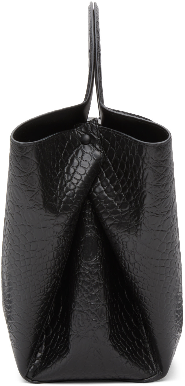 Bottega Veneta: ブラック クロコ トップ ハンドル トート | SSENSE 日本