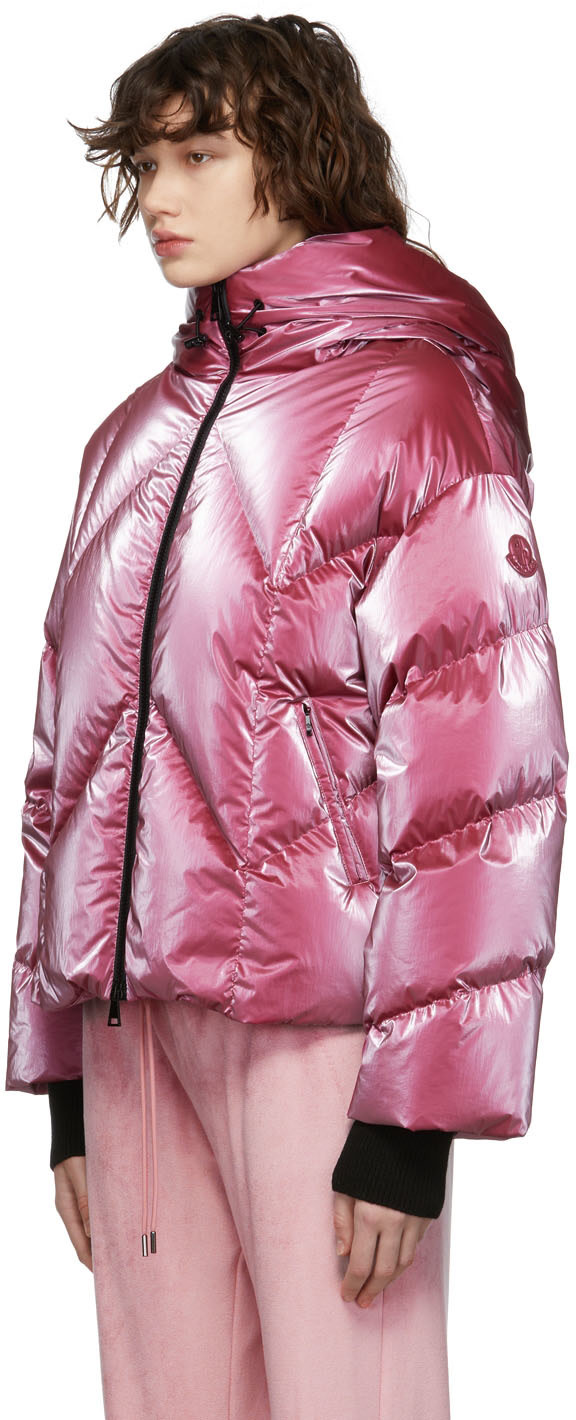 Moncler: Pink Down Chevron Frele Jacket | SSENSE Denmark
