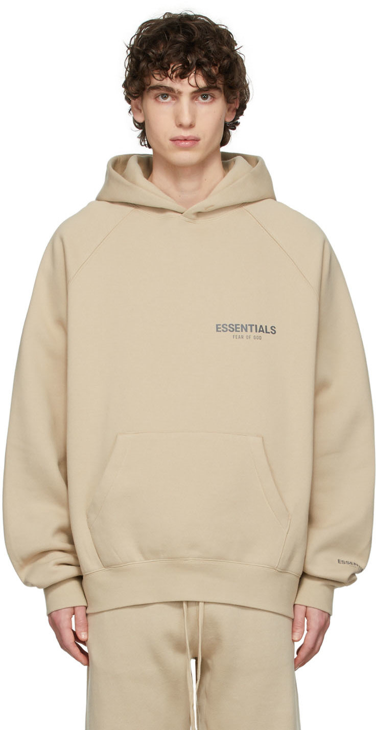 Fear of God ESSENTIALS - Pull à capuche beige en coton exclusif à SSENSE