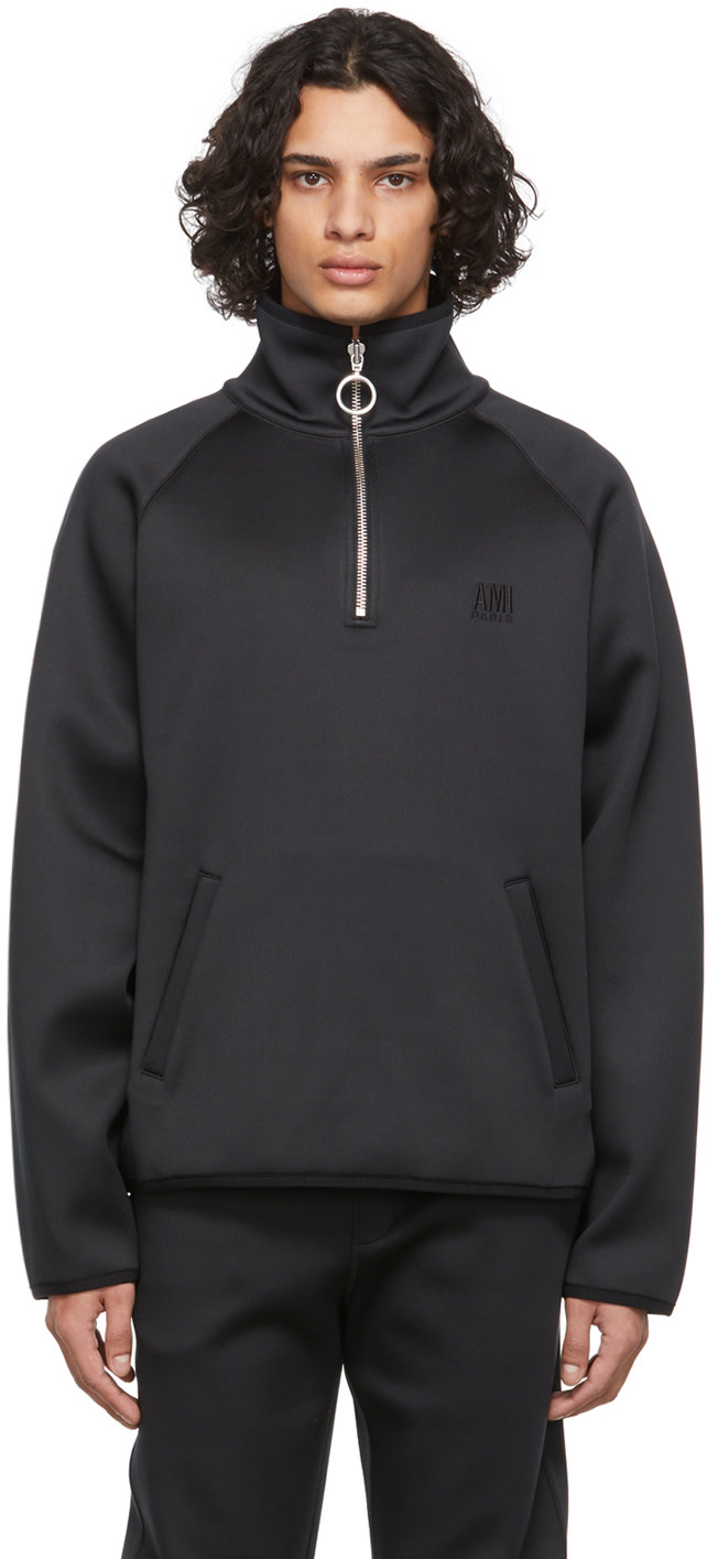 ◆ami9622◆ AMI Paris: Black Ami Paris Half-Zip Sweatshirt | SSENSE Canada