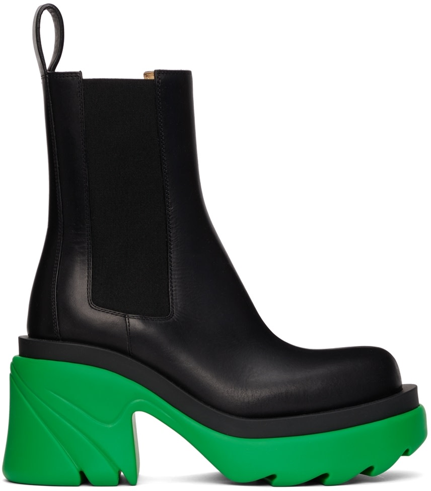 Bottega Veneta: Black & Green Flash Boots | SSENSE