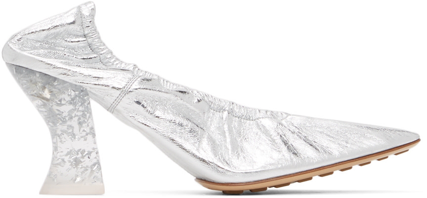 Bottega Veneta: Silver Almond Pumps | SSENSE