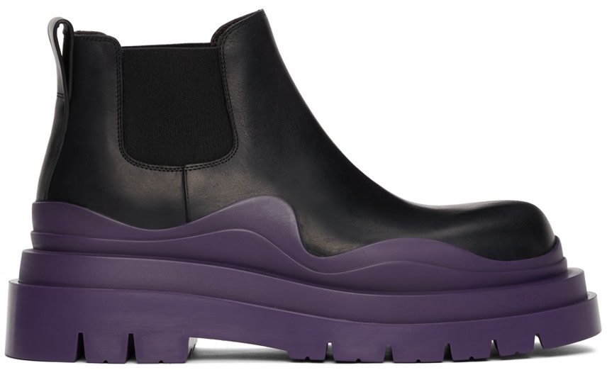 Bottega Veneta: Black & Purple Low 'The Tire' Chelsea Boots | SSENSE