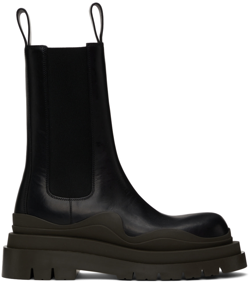 Bottega Veneta: Black & Brown Tire Chelsea Boots | SSENSE