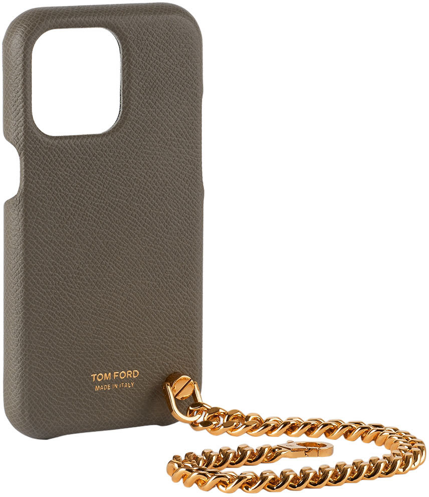 TOM FORD - Étui pour iPhone 12 gris en cuir