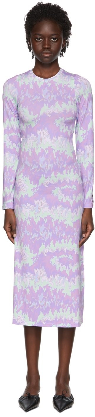 Rokh - Robe midi mauve en polyester