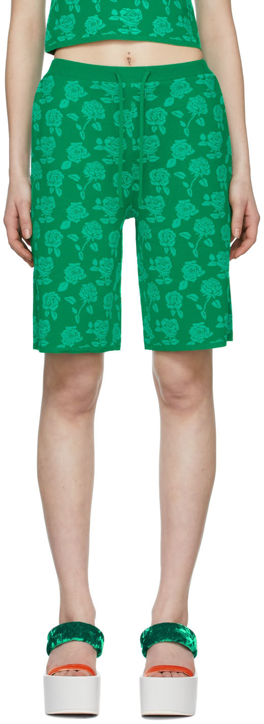 Pushbutton - Green Polyester Shorts