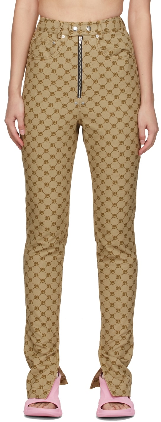 BONBOM - Jean beige à monogrammes